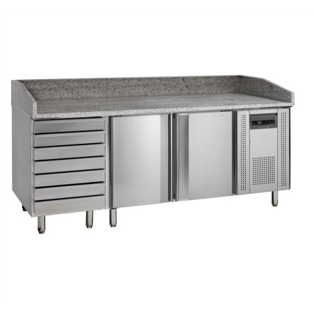 Table à Pizza en Inox - 2 Portes et 7 Tiroirs Table à Pizza en Inox - 2 Portes et 7 Tiroirs