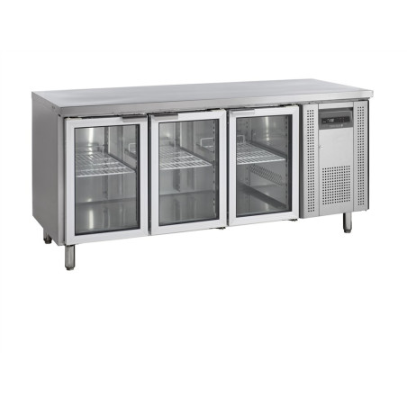 Table Réfrigérée en Inox - 3 Portes Vitrées - GN 1/1 Table Réfrigérée en Inox - 3 Portes Vitrées - GN 1/1