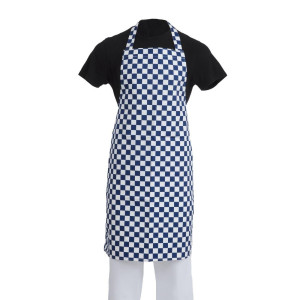 Tablier Bavette à Damier Bleu et Blanc en Polycoton - 710 x 970 mm