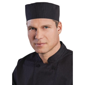 Calot de Cuisine Noir à Fines Rayures Blanches - Taille Unique