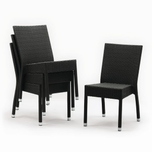 Chaise en Rotin Empilable Gris Anthracite - Lot de 4