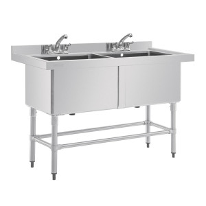 Double Evier Profond avec Dosseret - 2 x 100 L - 1410 x 600 mm