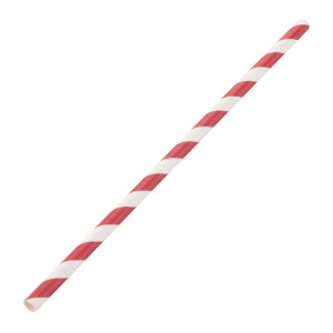 Pailles Compostables Rouges et Blanches en Papier - L 210 mm - Lot de 250
