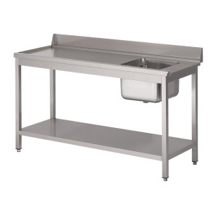 Table D'Entrée Lave-Vaisselle en Inox Avec Bac À Droite Dosseret Et Tablette Inférieure - L 1000 x P 700mm