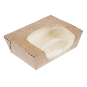 Barquettes À Salade Kraft Recyclables avec Fenêtre Acétate - 825ml - Lot de 200