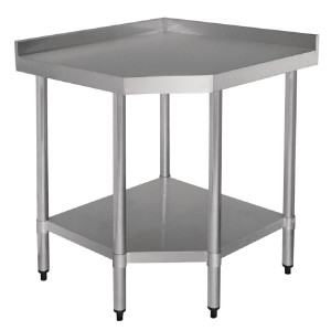 Table D'Angle en Inox avec Dosseret et Etagère - L 900 x 700 mm