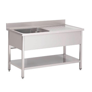 Plonge en Inox Avec Étagère Basse 1 Bac À Gauche - L 1200 x P 700 mm