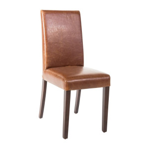 Chaise Dossier Haut En Simili Cuir Marron Patiné - Lot De 2