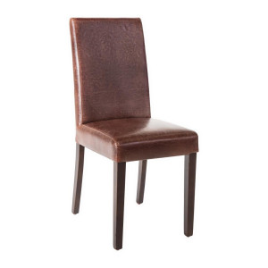 Chaise Dossier Haut En Simili Cuir Marron Foncé Patiné - Lot De 2