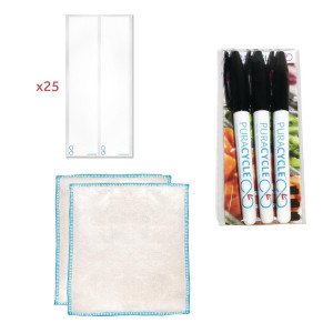 Lot 25 Étiquettes Vierges pour Bouteille Réutilisables, 3 Marqueurs et 2 Chiffons