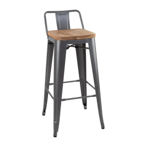 Tabourets Hauts avec Dossier et Assise en Bois - Gris Métallisé - Lot de 4