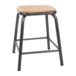 Tabourets Bas avec Assise en Bois - Gris Métal - Lot de 4