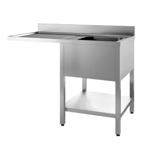 Plonge 1 Bac avec Etagère et Egouttoir avec Passage à Gauche - 1200 x 700 mm
