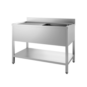 Plonge 1 Bac et Egouttoir à Gauche avec Dosseret et Etagère - L 2000 x P 600 mm
