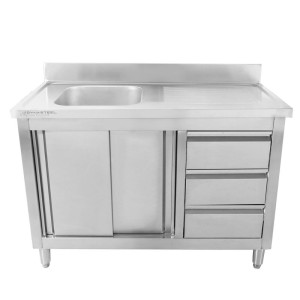 Meuble Plonge 1 Bac avec Dosseret - 1200 x 600 mm - Bac à Gauche