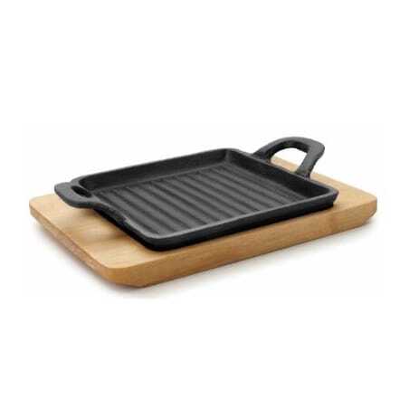 Mini Plancha Grill Rainurée avec Base Bois Lacor - 1 Mini Plancha Grill Rainurée avec Base Bois Lacor - 1