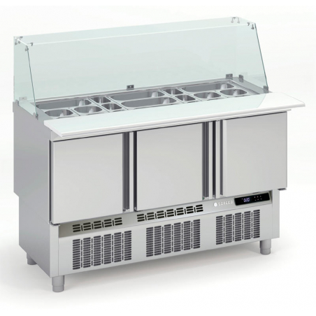 Saladette Réfrigérée Positive pour Fast-Food - 3 Portes - 264 L - 18 Bacs GN 1/6 et 6 Bacs GN 1/9 CORECO - 1 Saladette Réfrigérée Positive pour Fast-Food - 3 Portes - 264 L - 18 Bacs GN 1/6 et 6 Bacs GN 1/9 CORECO - 1