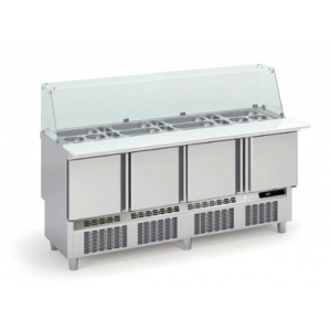 Saladette Réfrigérée Positive pour Fast-Food - 4 Portes - 345 L - 24 Bacs GN 1/6 et 9 Bacs GN 1/9 CORECO - 1