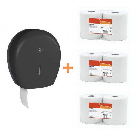 Pack Jumbo Noir - Distributeur pour Papier Toilette Noir et Papier Toilette FourniResto - 1 Pack Jumbo Noir - Distributeur pour Papier Toilette Noir et Papier Toilette FourniResto - 1
