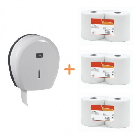 Pack Jumbo Blanc - Distributeur pour Papier Toilette Blanc et Papier Toilette FourniResto - 1 Pack Jumbo Blanc - Distributeur pour Papier Toilette Blanc et Papier Toilette FourniResto - 1