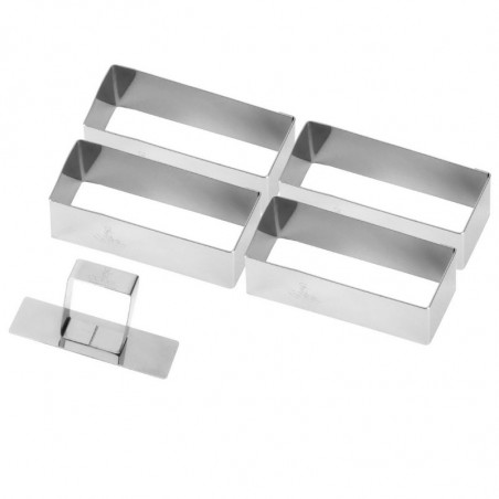 Cadre à Pâtisserie Rectangulaire en Inox avec Poussoir - 90 x 30 mm - Lot de 4 Gobel - 1 Cadre à Pâtisserie Rectangulaire en Inox avec Poussoir - 90 x 30 mm - Lot de 4 Gobel - 1
