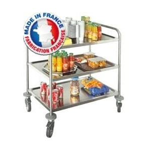 Grand Chariot de Service avec Roulettes Inox Livré à Plat - 3 Plateaux SOFINOR - 1