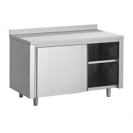 Meuble Bas Inox à Portes Coulissantes et Dosseret - P 600 - L 1200 mm FourniResto - 1 Meuble Bas Inox à Portes Coulissantes et Dosseret - P 600 - L 1200 mm FourniResto - 1