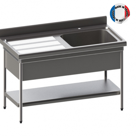 Plonge Standard 1 Bac et Egouttoir à Gauche avec Etagère Pleine et Cache-Cuve - P 700 - L 1200 mm SOFINOR - 1 Plonge Standard 1 Bac et Egouttoir à Gauche avec Etagère Pleine et Cache-Cuve - P 700 - L 1200 mm SOFINOR - 1