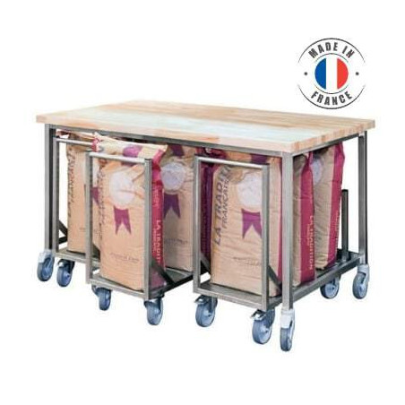 Table de Boulangerie avec Chariots Porte-Sacs Farine avec Roulettes - L 2000 mm SOFINOR - 1 Table de Boulangerie avec Chariots Porte-Sacs Farine avec Roulettes - L 2000 mm SOFINOR - 1
