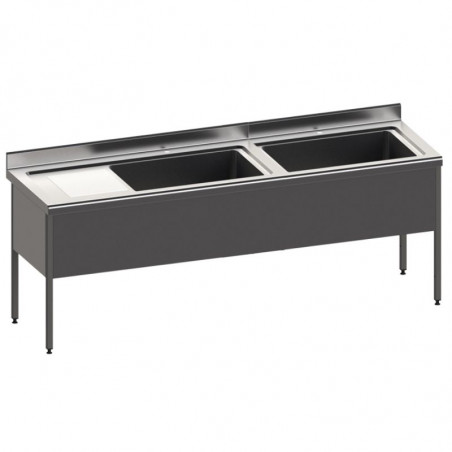 Plonge à Batterie 2 Bacs et Egouttoir à Gauche - Série 800 - L 2400 mm SOFINOR - 1 Plonge à Batterie 2 Bacs et Egouttoir à Gauche - Série 800 - L 2400 mm SOFINOR - 1