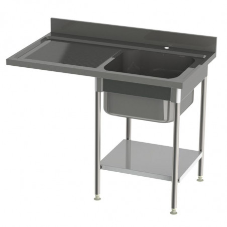 Plonge Spéciale Lave-Vaisselle avec Etagère - 1 Bac et Egouttoir à Gauche - L 1200 mm SOFINOR - 1 Plonge Spéciale Lave-Vaisselle avec Etagère - 1 Bac et Egouttoir à Gauche - L 1200 mm SOFINOR - 1