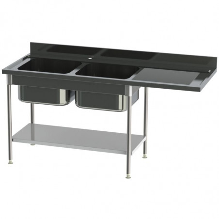 Plonge 2 Bacs et Egouttoir à Droite Premium avec Etagère - Spéciale Lave Vaisselle SOFINOR - 1 Plonge 2 Bacs et Egouttoir à Droite Premium avec Etagère - Spéciale Lave Vaisselle SOFINOR - 1