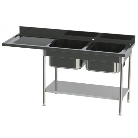 Plonge 2 Bacs et Egouttoir à Gauche Premium avec Etagère - Spéciale Lave Vaisselle SOFINOR - 1 Plonge 2 Bacs et Egouttoir à Gauche Premium avec Etagère - Spéciale Lave Vaisselle SOFINOR - 1