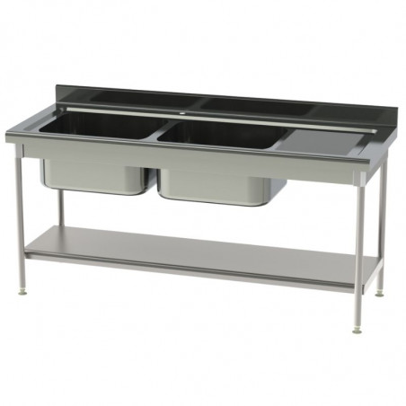 Plonge 2 Bacs et Egouttoir à Droite avec Etagère Pleine - P 700 - L 1900 mm SOFINOR - 1 Plonge 2 Bacs et Egouttoir à Droite avec Etagère Pleine - P 700 - L 1900 mm SOFINOR - 1
