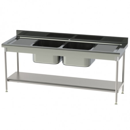 Plonge Standard 2 Bacs et 2 Egouttoirs avec Etagère Pleine - P 700 - L 2100 mm SOFINOR - 1 Plonge Standard 2 Bacs et 2 Egouttoirs avec Etagère Pleine - P 700 - L 2100 mm SOFINOR - 1