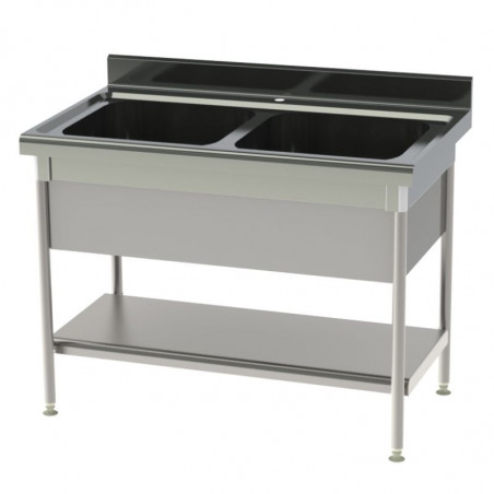 Plonge Standard 2 Bacs avec Etagère Pleine et Cache-Cuve - P 700 - L 1200 mm SOFINOR - 1 Plonge Standard 2 Bacs avec Etagère Pleine et Cache-Cuve - P 700 - L 1200 mm SOFINOR - 1