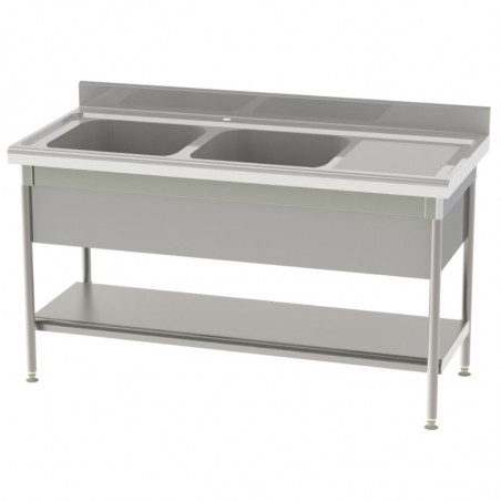 Plonge Standard 2 Bacs et Egouttoir à Droite avec Etagère Pleine et Cache-Cuve - P 700 - L 1600 mm SOFINOR - 1 Plonge Standard 2 Bacs et Egouttoir à Droite avec Etagère Pleine et Cache-Cuve - P 700 - L 1600 mm SOFINOR - 1