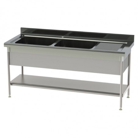 Plonge 2 Bacs et Egouttoir à Droite avec Cache-Cuve et Etagère Pleine - P 700 - L 1900 mm SOFINOR - 1 Plonge 2 Bacs et Egouttoir à Droite avec Cache-Cuve et Etagère Pleine - P 700 - L 1900 mm SOFINOR - 1