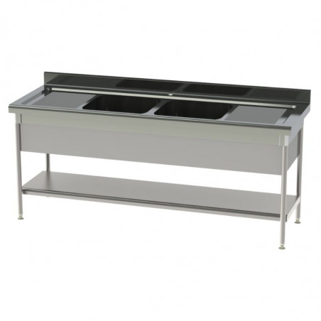 Plonge Standard 2 Bacs et 2 Egouttoirs avec Etagère Pleine et Cache-Cuve - P 700 - L 2100 mm SOFINOR - 1 Plonge Standard 2 Bacs et 2 Egouttoirs avec Etagère Pleine et Cache-Cuve - P 700 - L 2100 mm SOFINOR - 1