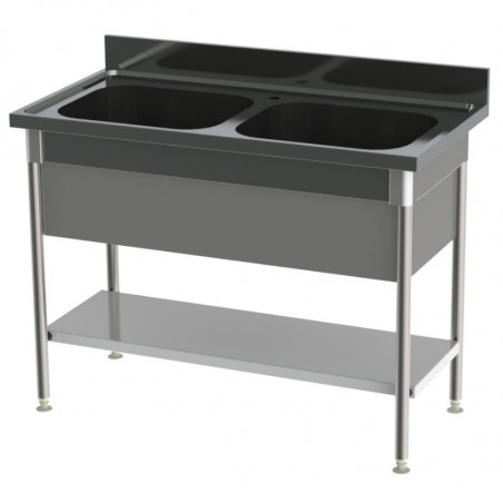 Plonge 2 Bacs avec Etagère et Cache Cuve - Série 600 - L 1200 mm SOFINOR - 1 Plonge 2 Bacs avec Etagère et Cache Cuve - Série 600 - L 1200 mm SOFINOR - 1