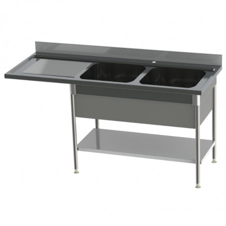 Plonge 2 Bacs et Egouttoir à Gauche avec Cache-Cuve et Etagère - Spéciale Lave Vaisselle SOFINOR - 1 Plonge 2 Bacs et Egouttoir à Gauche avec Cache-Cuve et Etagère - Spéciale Lave Vaisselle SOFINOR - 1