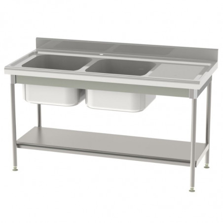 Plonge Standard 2 Bacs et Egouttoir à Droite avec Etagère Pleine - P 700 - L 1800 mm SOFINOR - 1 Plonge Standard 2 Bacs et Egouttoir à Droite avec Etagère Pleine - P 700 - L 1800 mm SOFINOR - 1