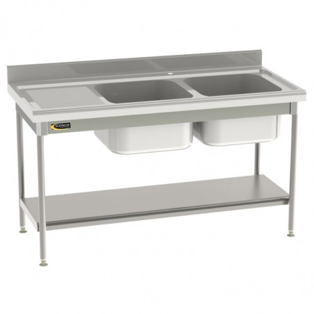 Plonge Standard 2 Bacs et Egouttoir à Gauche avec Etagère Pleine - P 700 - L 1800 mm SOFINOR - 1 Plonge Standard 2 Bacs et Egouttoir à Gauche avec Etagère Pleine - P 700 - L 1800 mm SOFINOR - 1