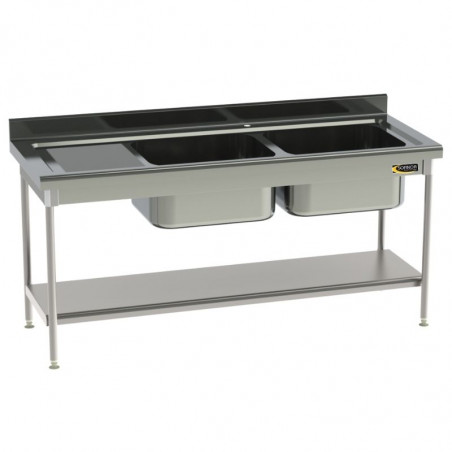 Plonge 2 Bacs et Egouttoir à Gauche avec Etagère Pleine - P 700 - L 1900 mm SOFINOR - 1 Plonge 2 Bacs et Egouttoir à Gauche avec Etagère Pleine - P 700 - L 1900 mm SOFINOR - 1