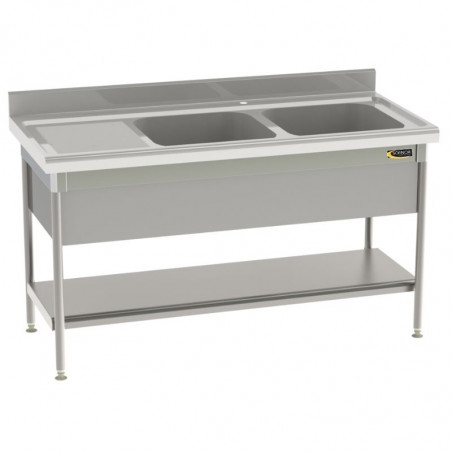 Plonge Standard 2 Bacs et Egouttoir à Gauche avec Etagère Pleine et Cache-Cuve - P 700 - L 1600 mm SOFINOR - 1 Plonge Standard 2 Bacs et Egouttoir à Gauche avec Etagère Pleine et Cache-Cuve - P 700 - L 1600 mm SOFINOR - 1