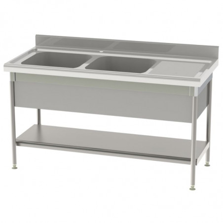 Plonge Standard 2 Bacs et Egouttoir à Droite avec Etagère Pleine et Cache-Cuve - P 700 - L 1800 mm SOFINOR - 1 Plonge Standard 2 Bacs et Egouttoir à Droite avec Etagère Pleine et Cache-Cuve - P 700 - L 1800 mm SOFINOR - 1