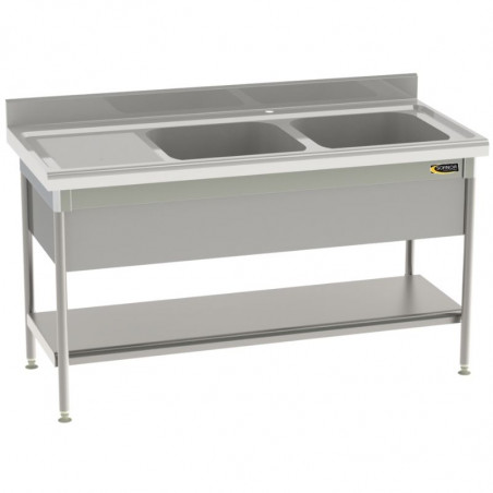 Plonge Standard 2 Bacs et Egouttoir à Gauche avec Etagère Pleine et Cache-Cuve - P 700 - L 1800 mm SOFINOR - 1 Plonge Standard 2 Bacs et Egouttoir à Gauche avec Etagère Pleine et Cache-Cuve - P 700 - L 1800 mm SOFINOR - 1