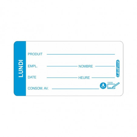Etiquette de Traçabilité LabelFresh Soluble Pro - Lundi - 60 x 30 mm - Lot de 250 LabelFresh - 1 Etiquette de Traçabilité LabelFresh Soluble Pro - Lundi - 60 x 30 mm - Lot de 250 LabelFresh - 1