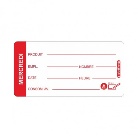 Etiquette de Traçabilité LabelFresh Soluble Pro - Mercredi - 60 x 30 mm - Lot de 250 LabelFresh - 1 Etiquette de Traçabilité LabelFresh Soluble Pro - Mercredi - 60 x 30 mm - Lot de 250 LabelFresh - 1