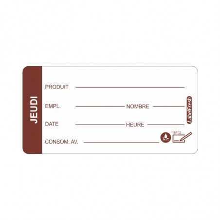 Etiquette de Traçabilité LabelFresh Soluble Pro - Jeudi - 60 x 30 mm - Lot de 250 LabelFresh - 1 Etiquette de Traçabilité LabelFresh Soluble Pro - Jeudi - 60 x 30 mm - Lot de 250 LabelFresh - 1